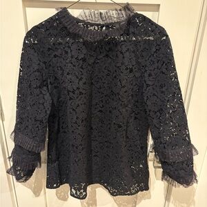 J. Crew Black Lace Blouse crew neck gorgeous top new or like new